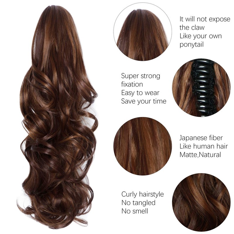 Yamel Ponytail Extension 16" Long Curly Wavy Light Auburn Mixed