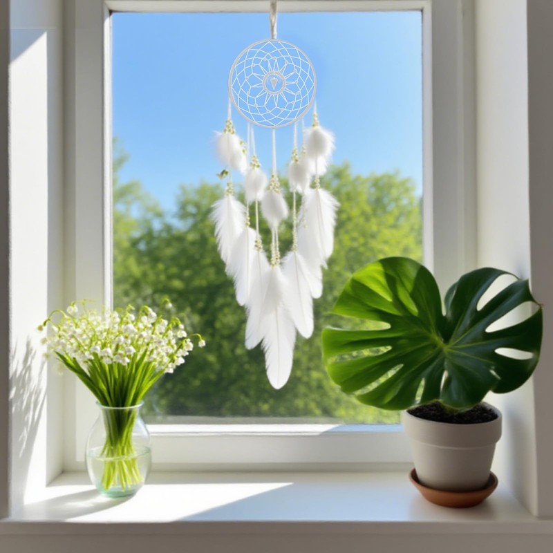 Koundeneko Dream Catcher, Wall Hanging, Feathers, Hand Knitted, Dream Catcher
