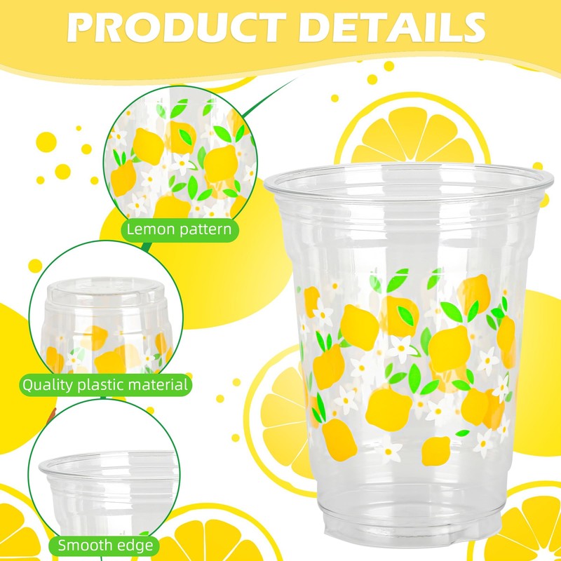 AimFun 50 Pcs Lemon Plastic Cups Summer 12 oz Party