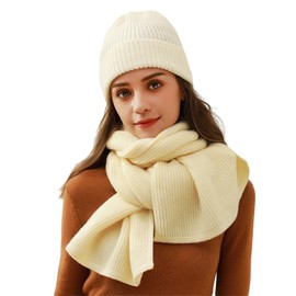 Winmany Women's Winter Knitted Hat Scarf Set Leopard Beanie Hat Neck Warmer Ski Hat, beige