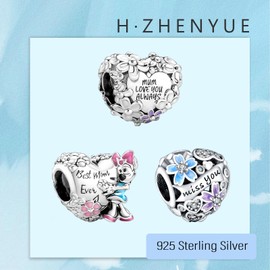 H.ZHENYUE 925 Sterling Silver Charms for European Bracelets and Necklace Animals Mouse Duck Cat Princess Cartoon Beads for Women Bracelets Necklace 3 Pieces/Pack, Silver, Cubic Zirconia