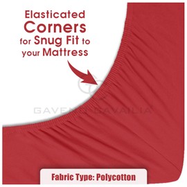 GC GAVENO CAVAILIA Plain Sheets King Size (150 X 200 Cm) | 10 Inch/ 25 Cm Deep Elasticated Corners Fitted Sheet | Breathable Polycotton King Size Sheets Fitted | Red