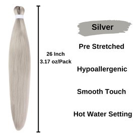 Braiding Hair Pre Stretched Silver Prestretched Braiding Hair Hypoallergenic ez Braid Synthetic Braids Yaki Texture