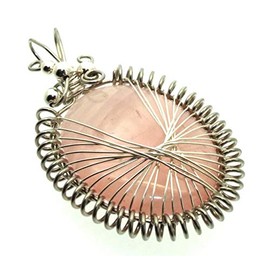 Rose Quartz Silver Plated Spirograph Wire Wrapped Pendant