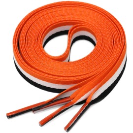 YJRVFINE Colored Flat Shoe Laces: Wide Block Color Shoelaces for Sneakers Black White Orange 1 Pair 59 Inch