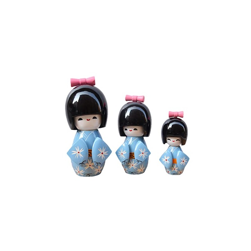 ZEN&TAO Japanese Wooden Doll-Set of 3(Blue)