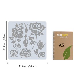 GORGECRAFT Rose Stencils Templates 30x30cm Flower Bud Leaves Pattern Large Reusable Plastic Square Stencils Sign for Painting on Wood Wall Scrapbook Card Floor Drawing DIY Decor Crafts