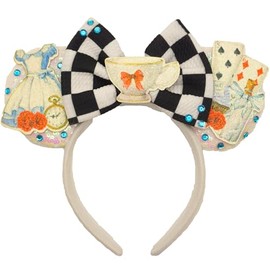 ZHENNAN Mouse Ears Headbands for Women, Glitter Alice Skirt Bows Ears Headbands, Alice Themed Events Birthday Party Decorations Hair Accessoires