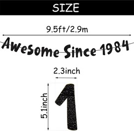 Awesome Since 1984 Banner,Pre-Strung Glitter Black 40th Birthday Banner,Funny 40th Birthday Decorations for Men Women 40 Years,Vintage Happy 40th Birthday Party,Anniversary Supplies Gifts Ideas