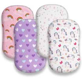 4 Pack Soft Baby Girl Bassinet Sheets for Bassinet Mattress Unicron Rainbow Heart Cute Neutral Polyester Unisex Fitted Bassinet Sheets Set for Baby Girls