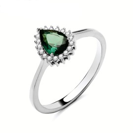 Sterling Silver Emerald Pear Cluster Ring - Sizes J - S (R)