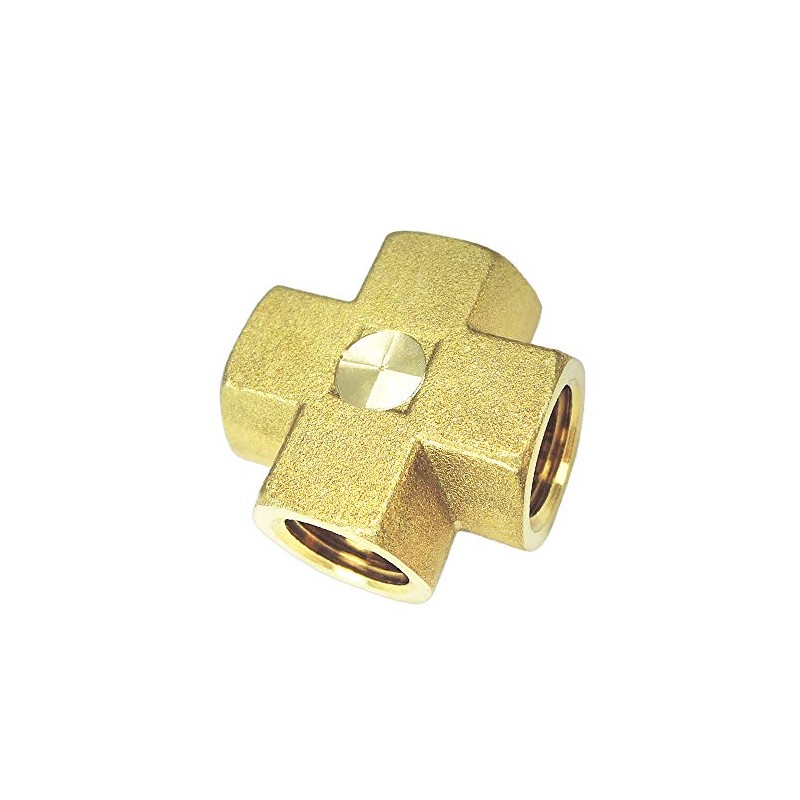 Nigo Industrial Co. Forged Brass Pipe Fitting, 4-Way Tee, Female