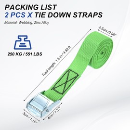 PATIKIL 1" x 5ft Lashing Strap with Buckles, 4 Pcs Cam Buckle Tie Down Straps Adjustable Heavy Duty Secure Cinch Straps Up to 551 lbs for Cargo Kayak Bicycles, Green