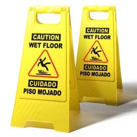 XPCARE 2 Pack Caution Wet Floor Sign, Bilingual Double-Sided Safety Warning Signs,A Frame Safety Wet Floor Signs Commercial,Yellow,24 Inches