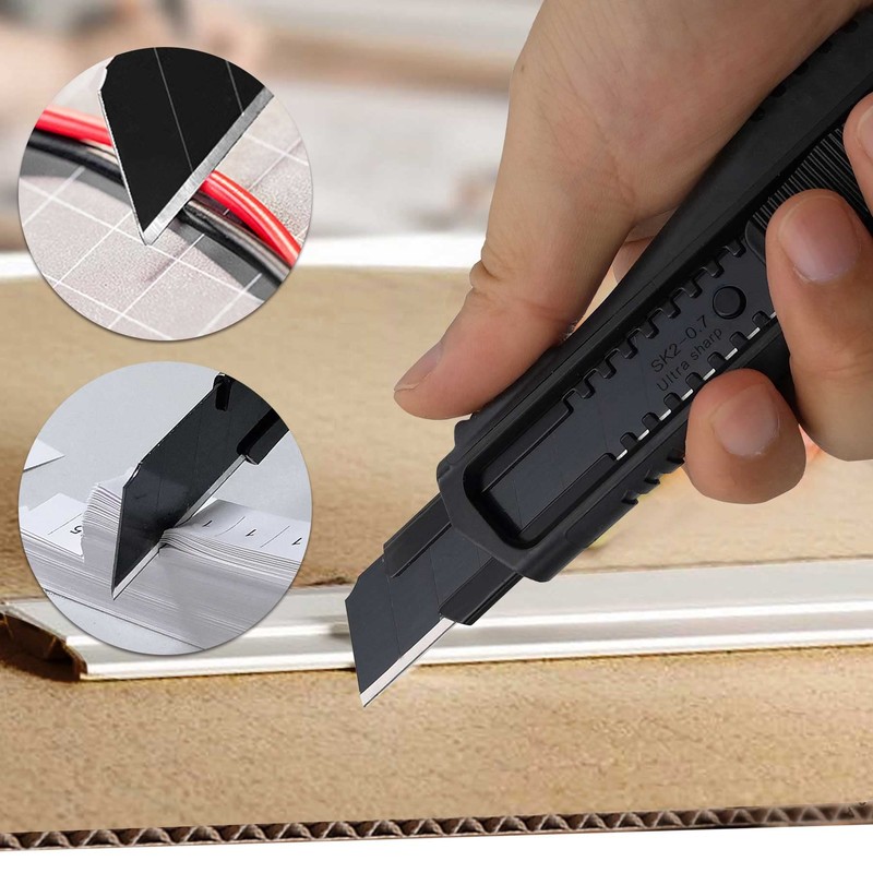 HAUTMEC 40PCS 18mm Triple Cutting-edge Snap Off Blades, Retractable Black