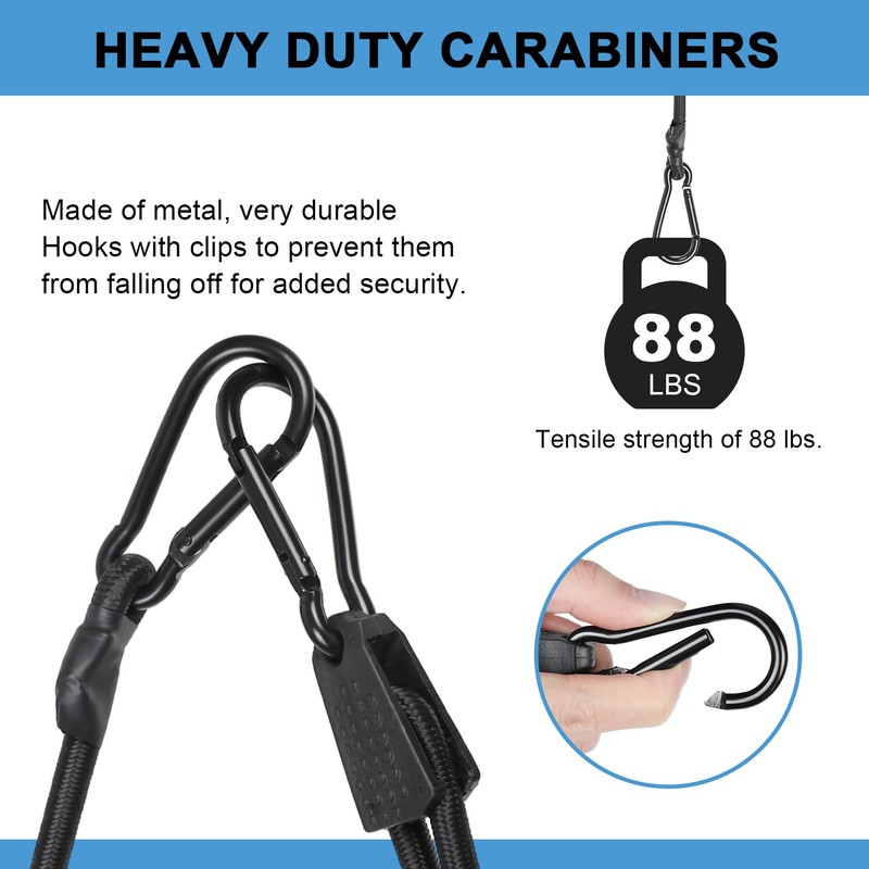 EXVITAL Adjustable Bungee Cords with Hook Elastic Carabiner Bungee Straps