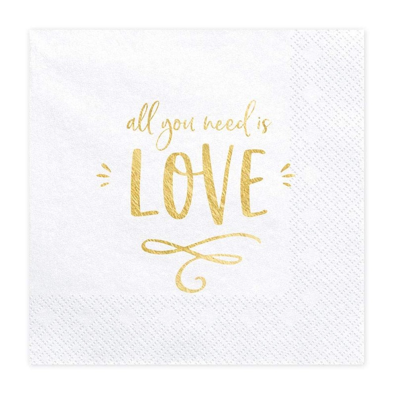 partydeco.pl Napkins with Golden Lettering All You Need is Love