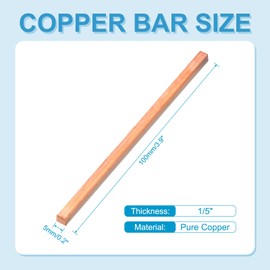 PATIKIL Copper Bar, 1/5"x0.2"x3.9" Pure Flat Copper Plate Solid Metal Sheet Tubing Strip for Crafting Jewelry Plating Repairing Science Class, 1 Pcs