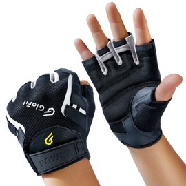 Glofit Workout Gloves for Men & Women Gym, Full Palm Protection & Extra Durability Weight Lifting Gloves with Suede Cushion Pads, Fingerless Gym Exercise Gloves for Training