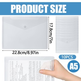 Document Wallet A5, Pack of 10 Envelope Folders for Filing, Document Folder, Transparent Pockets, Portfolio Folders, Waterproof for Document Organising, 23 x 18 cm