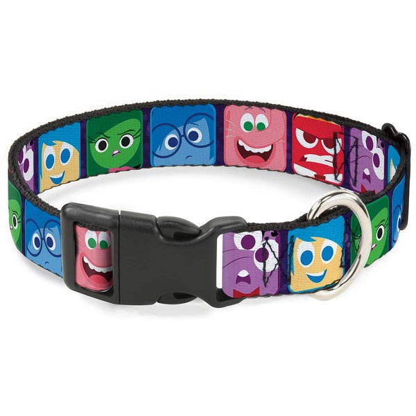 Buckle-Down Plastic Clip Collar - Inside Out 6-Character Esxpression Blocks Purple/Multi Color - 1.5" Wide - Fits 16-23" Neck - Medium