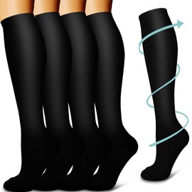 Calcetines de Compresión Mujer y Hombre, 4 Pares de Medias de Compresión 15-20 mmH, Ideal Calcetas Elásticas de Compresión para Deportivas Ejercicio, Enfermeras, Correr, Embarazos, Viajes, Vuelo (S-M)