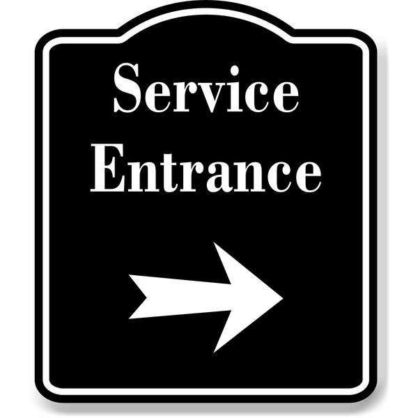 Service Entrance Right Arrow BLACK Aluminum Composite Sign, 15"x18"