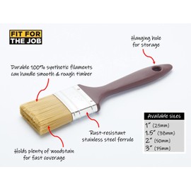 Fit For The Job 3 inch Woodcare Brush for Applying Woodstains, Varnish, Preservatives & Treatments on All Types of Wood inc. Sheds & Fences, Furniture, Smooth Planed & Rough Sawn Timber, 3" 75mm