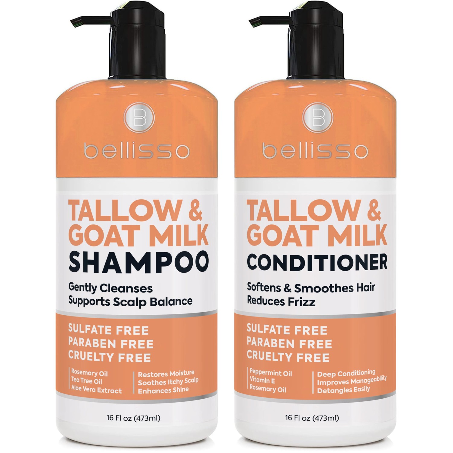 Beef Tallow Shampoo and Conditioner Set with Goat Milk - Sulfate Free ...