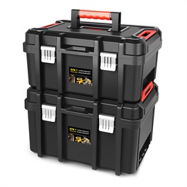 DNA Motoring Juego de 2 Cajas de Herramientas - Caja de Herramientas portátil con Organizador y Cerradura y Bandeja extraíble para Taller, Garaje y...