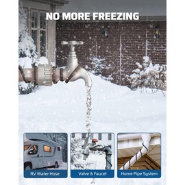 DEWENWILS 15FT Water Pipe Heat Cable for Pipe Freeze Protection, 120V Snow Heating De-Icing Cable with Build-in Thermostat, 7W/ft Water Hose Heat Tape for PVC, Metal and Plastic Pipe, ETL Listed