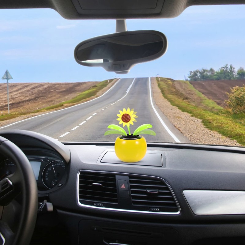Wakauto 2pcs Sunflower Bobblehead Solar Dashboard Dancing Flower Head Shaking