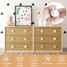 6PCS Wooden Drawer Knobs Cute Animals Cabinet Knobs with Screws Round Cupboard Handle Dresser Knobs Furniture Pull Handle for Kids Room Nursery Cabinet Closet Decorative Wood Handle for Kids Bedroom
