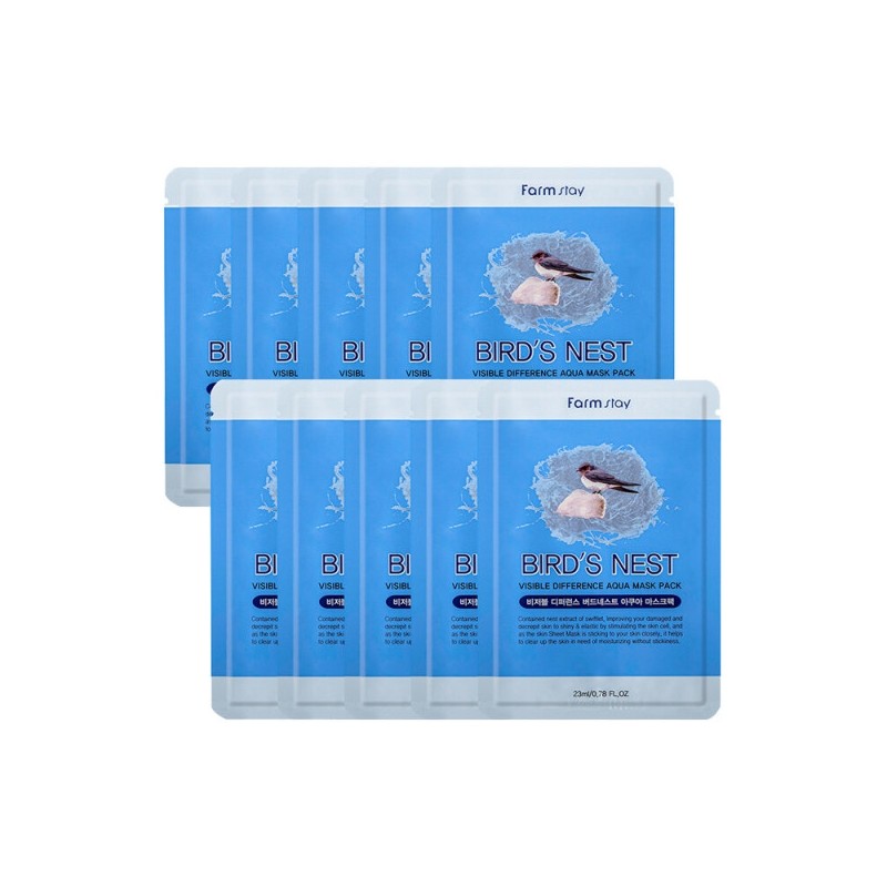 Farmstay Visible Difference Bird's Nest Aqua Mask Pack (10 sheets)