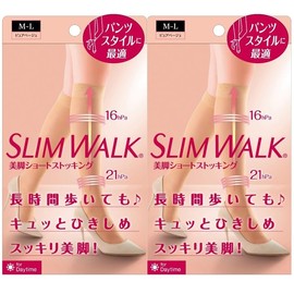 着圧ストッキング スリムウォーク 美脚 ショートストッキング 2個パック M-L ピュア ベージュ 着圧 ストッキング AskDoctors ひざ下 パンツ スタイル