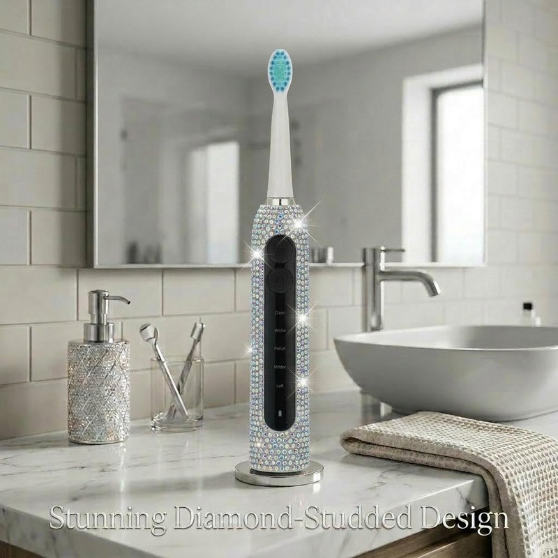 Diamond Sonic Electric Toothbrush Bling Rechargeable Toothbrushes for Adults with
