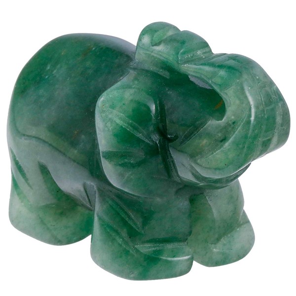 KYEYGWO Green Aventurine Crystal Elephant Gemstone Figure, Hand Carved Elephant Figure Sculpture Pocket Amulet Reiki Statue Decor