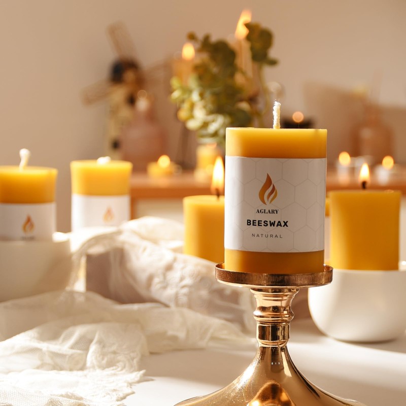 AGLARY 3PCS Beeswax Pillar Candles,Large Handmade Pure Beeswax Candle,Long Lasting