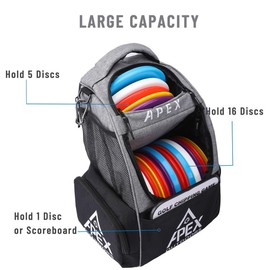 Apex Outdoors Disc Golf Bag, Disc Golf Backpack with 20+ Disc Capacity, Durable & Lightweight Disc Golf Bags with Multiple Storage Pockets (Gray)