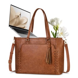 NUBILY Laptop Bags For Women 15.6 Inch Work Tote Bags Womens Laptop Purse Leather Tote Computer Bags for Work Office,Brown