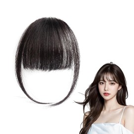 Bangs Wig Ultra-thin Clip-in Straight Hair Extensions Supernatural Wig with Raised Synthetic Hair (Brown and Black with Raised Brush)