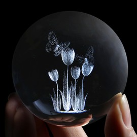 Sahoottie 60mm 3D Tulip Crystal Ball Tulips Paperweight Tulip Gifts for Women Crystal Tulip Glass Tulip Tulip Gifts Glass Ornaments for Living Room