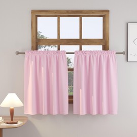 Blackout Tier Curtains Room Darkening Pink Kitchen Tiers 24 inches Thermal Insulated Small Short Bathroom Half Window Treatment Set 2 Panels Rod Pocket 34"x24"