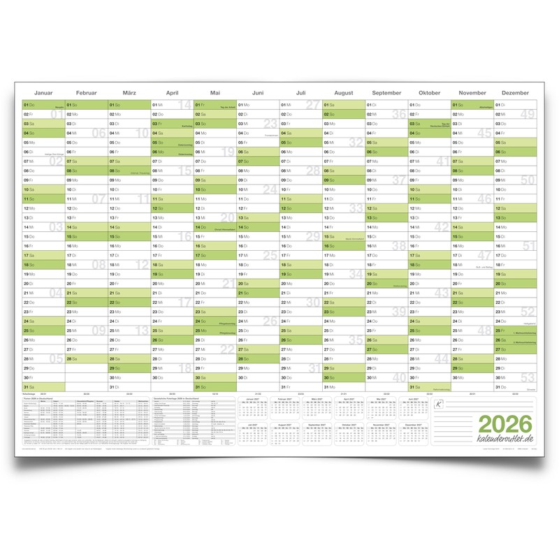 Kalenderoutlet DIN A1 Wipe-Clean Wall Calendar 2026 Rolled 84.0 x