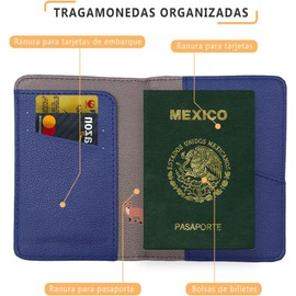 Porta Pasaporte, Porta Pasaporte y Visa, Cuero de PU de Alta Calidad Espacio para Tarjetas y Boletos, Pasaporte Funda para Mujer y Hombre (Zorro Azul Marino）