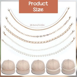 5Pcs Trucker Hat Chains for Women Men, 5 Style Detachable Chains, Bill Decoration, Trucker Bulk Hat Charms DIY Mesh Baseball Cap Truckers Jewelry Accessories Assorted Styles(gold, pearl)
