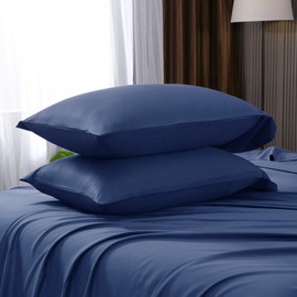 L Linen World Queen Size,Rayon Derived from Bamboo,Cooling Bed Pillowcases Only,Silky Soft,Breathable Bedding Pillow Cases(Bijou Blue,20x30 inches)