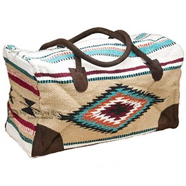 Go West Travel Bag -Weekender Duffle Bag, Hand Woven Rug Bag w/Leather Handles -El Paso Saddle Blanket (B-Tan, X-Large)