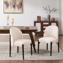 Modern Textured Fabric Dining Chair Set of 2, Arched Back Upholstered Accent Chair with Solid Wood Legs Living Room Furniturecolor: beige, size: 24.02 "* 21.46 "*33.46"