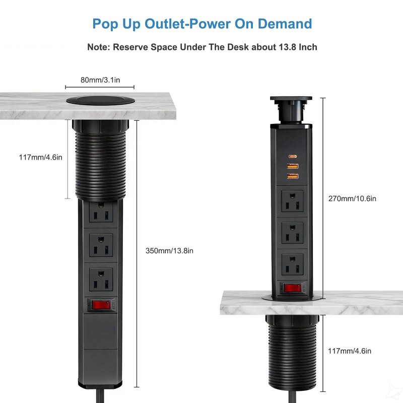 Pop Up Electrical Outlet for Countertop with 30W Max Fast